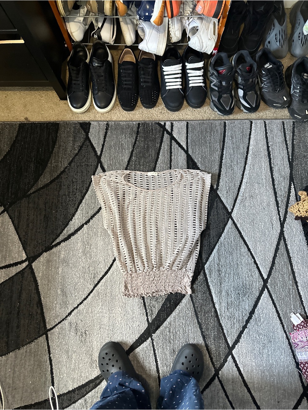 love J Beige Crochet Crop Top with Smocked Hem